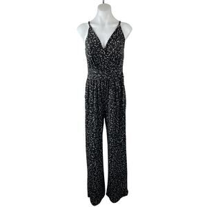 Kaileigh Black White Speckled Dot Sleeveless V Neck Cami Tank Jumpsuit Size S